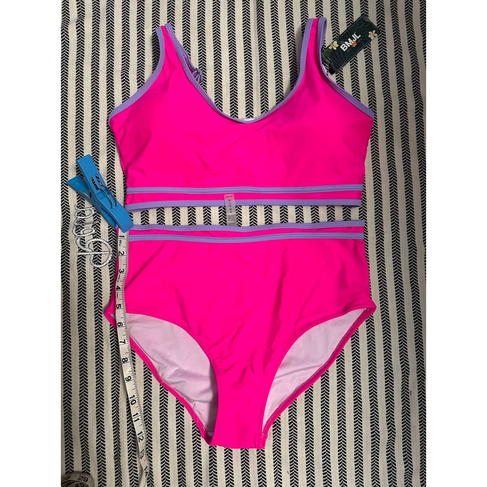 BMJL Womens Hot Pink Lavender High‎ Waisted Bikini Set Two Piece Swimsuit Large